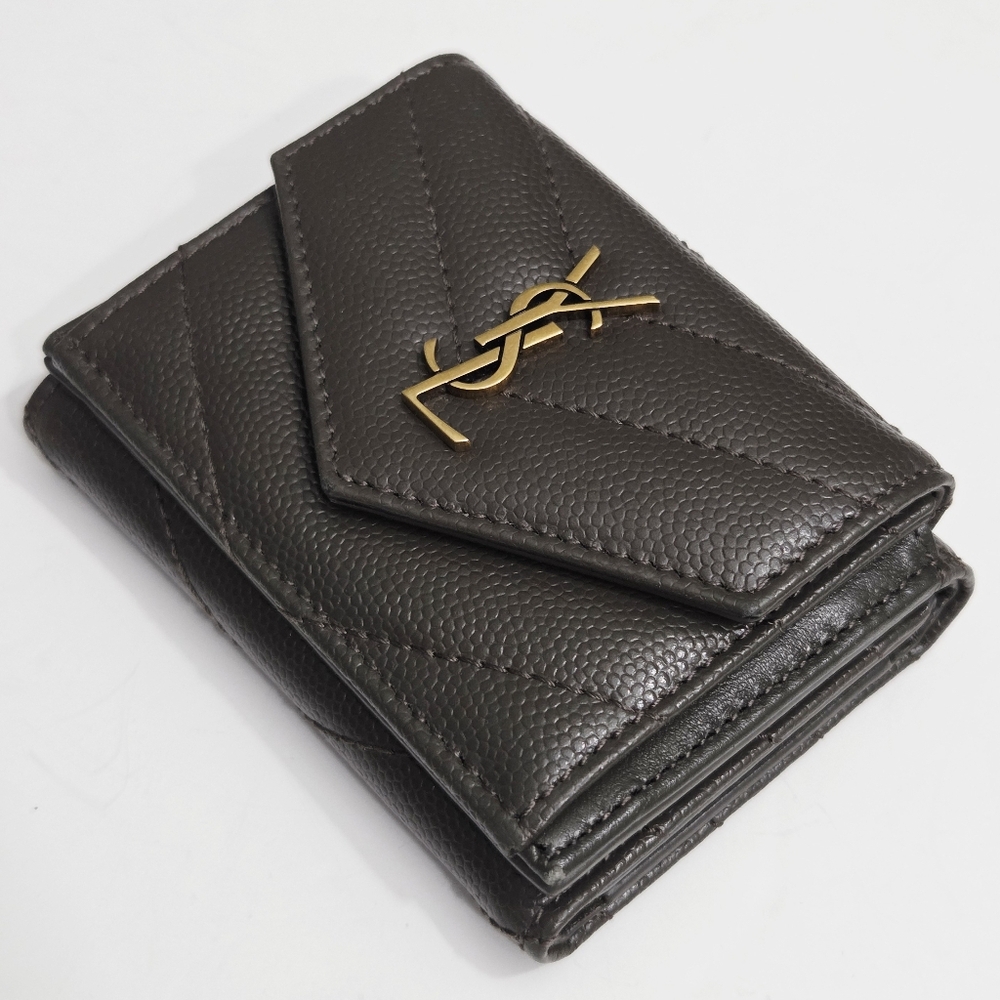 Yves Saint Laurent Brown Wallet with Gold Logo - Picture 2 of 11